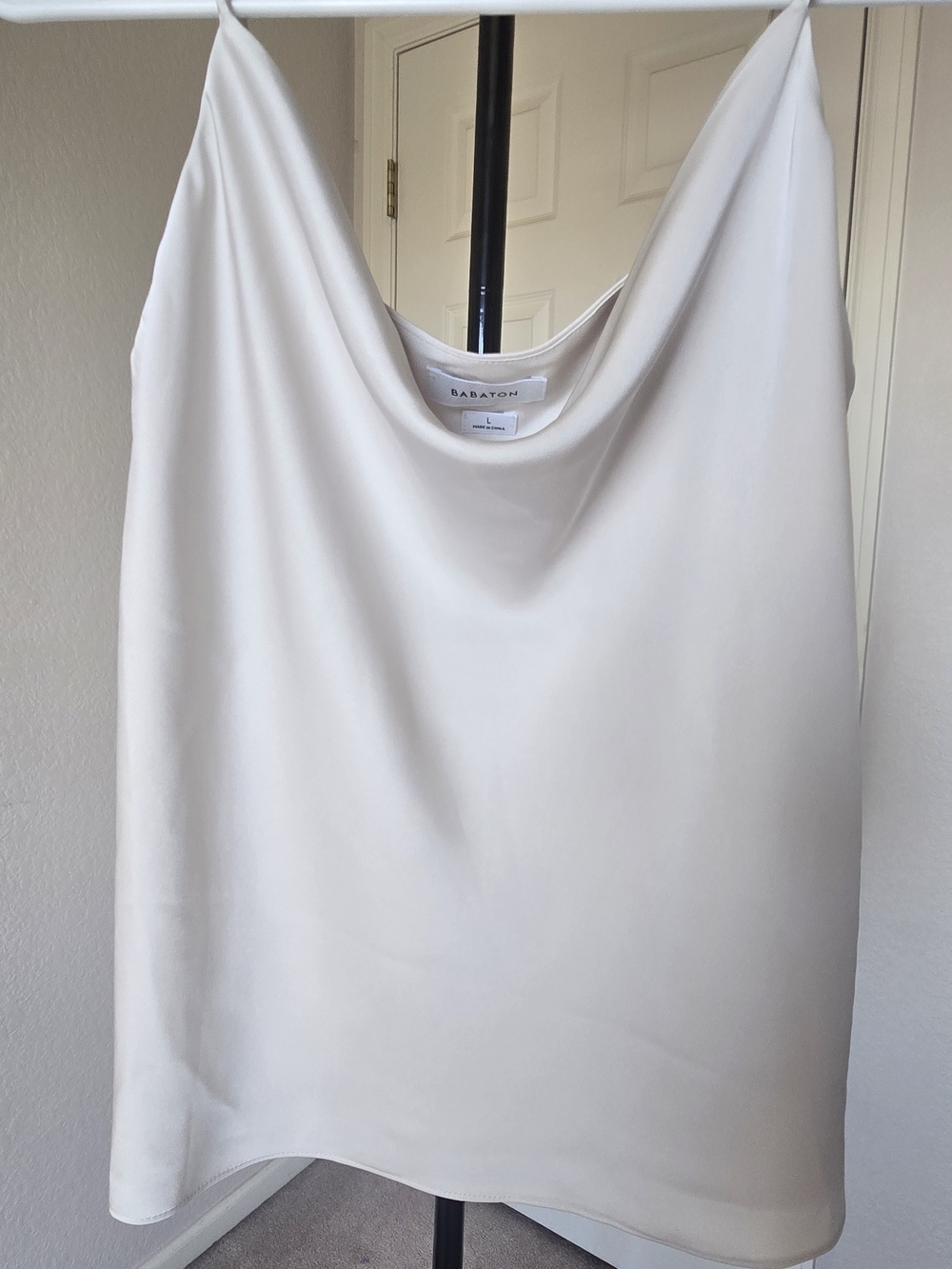 Title: Babaton Cowl Neck Satin Cami Tank Top – White – Size L